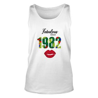 Fabulous Since 1982 Red Lips Green 40Th Birthday Unisex Tank Top - Seseable