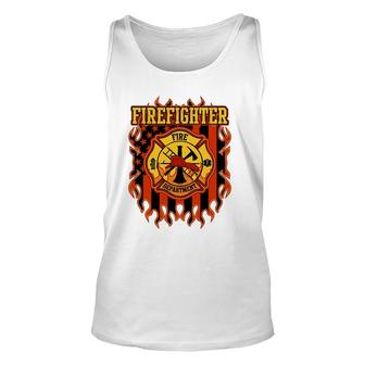 Firefighter Fire Department Fire Badge And Flag Unisex Tank Top | Mazezy