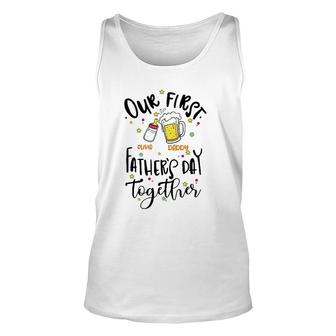Our First Father's Day Together Daddy Olivia Feeding Bottle & Beer Glass Personalized Tank Top | Mazezy