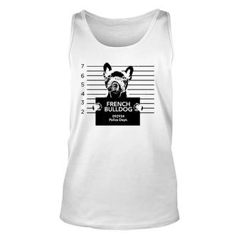 Funny French Bulldog Most Wanted Police Station Design Unisex Tank Top | Mazezy