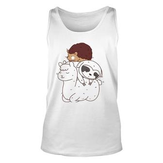 Funny Hedgehog Riding Sloth Riding Llama Unisex Tank Top | Mazezy
