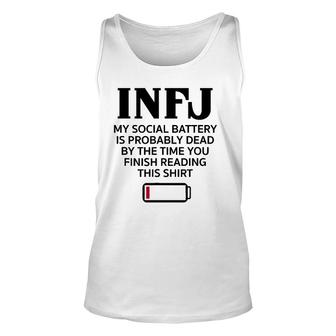 Funny Infj Social Battery Introvert Intuitive Personality Unisex Tank Top | Mazezy