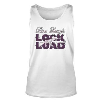 Funny Live Laugh Lock And Load Tee Unisex Tank Top | Mazezy