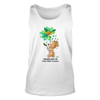 Never Give Up Mental Health Awareness Bear Holding Flower Green Ribbon Tank Top | Mazezy