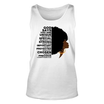 God Say You Are Unique Black Girl Empowerment Melanin Color Unisex Tank Top - Thegiftio