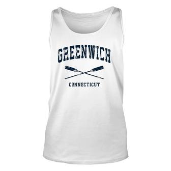 Greenwich Connecticut Vintage Nautical Crossed Oars Navy Unisex Tank Top | Mazezy