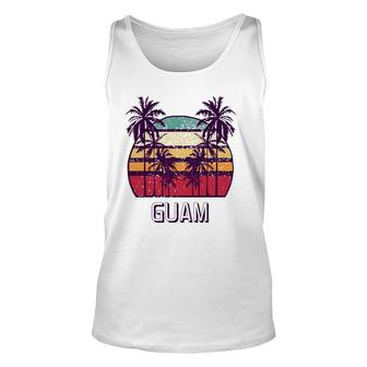 Guam Hawaii Vintage 1970'S Retro Skyline Palm Tree Unisex Tank Top | Mazezy