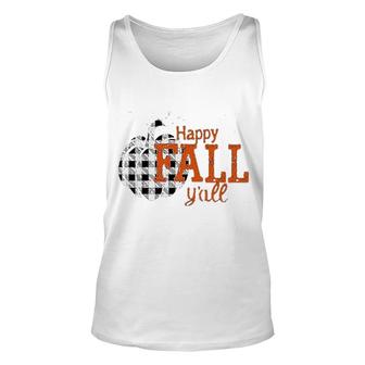 Halloween Happy Fall Yall Plaid Pumpkin Letter Funny Unisex Tank Top - Seseable