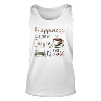 Womens Happiness Is Cup Of Coffee & Good Book Reading Habit Tank Top | Mazezy