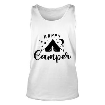 Happy Camper Tent Quote Typogrophy Unisex Tank Top | Mazezy