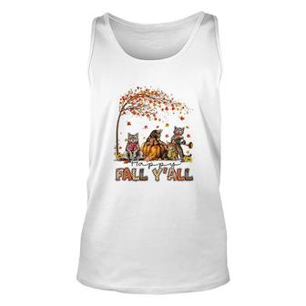 Happy Fall Yall Funny Cats Autumn Lover Pumpkins Halloween Unisex Tank Top - Seseable