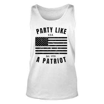 Happy Fourth Of July Party Like A Patriot Fun American Flag Unisex Tank Top | Mazezy DE