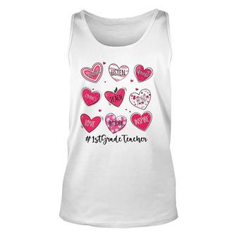 Hearts Teach Love Inspire 1St Grade Teacher Valentines Day Unisex Tank Top | Mazezy