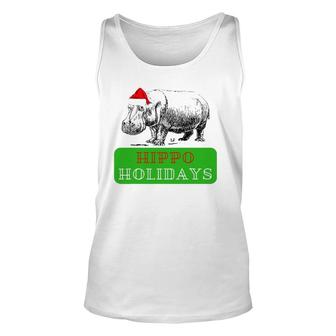 Hippo Christmas Hippo Holidays Santa Hat Unisex Tank Top | Mazezy