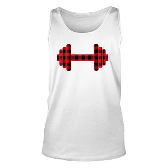 Holiday Workout Buffalo Plaid Dumbbell Christmas Fitness Raglan Baseball Tee Tank Top | Mazezy