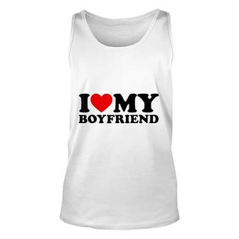I Love My Hot Boyfriend I Heart My Hot Boyfriend Funny White Unisex Tank Top - Thegiftio