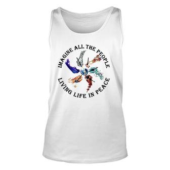 Imagine All The People Living Life In Peace Hippie Hands Unisex Tank Top | Mazezy