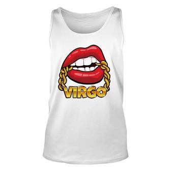 Juicy Lips Gold Chain Virgo Zodiac Sign Unisex Tank Top | Mazezy