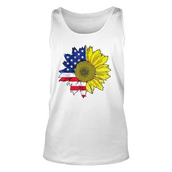 July 4 Sunflower Painting American Flag Graphic Plus Size Unisex Tank Top | Mazezy