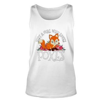 Just A Girl Who Loves Foxes Cute Fox Flower Unisex Tank Top - Thegiftio UK