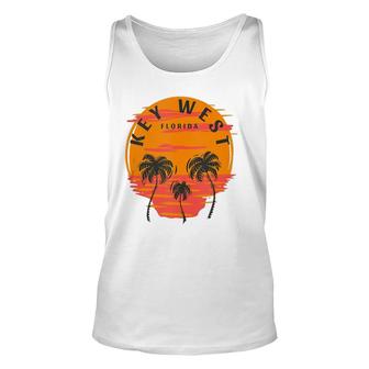 Key West Florida Palm Trees Sunset Skull Beach Vacation Unisex Tank Top | Mazezy