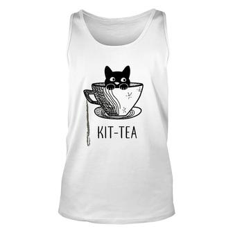 Kit Tea Cat Lover Cute And Funny Black Cat Unisex Tank Top - Thegiftio