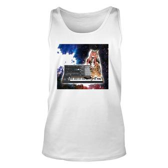 Laser Kitty In Space With Synthesizer Unisex Tank Top | Mazezy