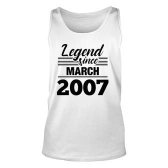 Legend Since March 2007 - 15Th Birthday 15 Years Old Unisex Tank Top | Mazezy