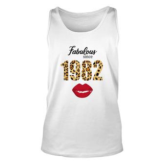 Leopard Red Lips Fabulous Since 1982 Happy 40Th Birthday Unisex Tank Top - Seseable
