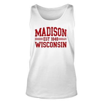 Madison Wisconsin Madison Gift Distressed Text Unisex Tank Top | Mazezy