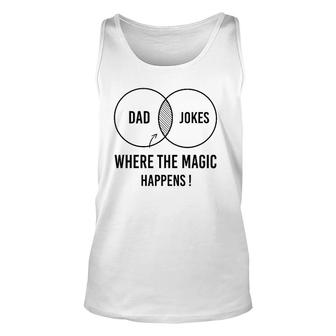 Mens Dad Jokes Where The Magic Happens ,Funny Father's Day Unisex Tank Top | Mazezy