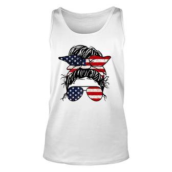 Messy Bun Usa Flag Glasses 4Th Of July Patriotic Unisex Tank Top | Mazezy CA