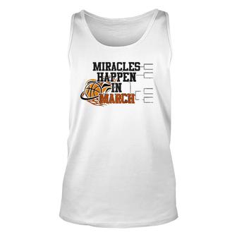 Miracles Happen In March College March Basketball Madness Raglan Baseball Tee Tank Top | Mazezy
