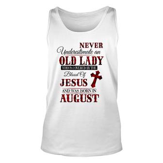 Womens An Old Lady Who Is Covered By The Blood Of Jesus In August Tank Top | Mazezy