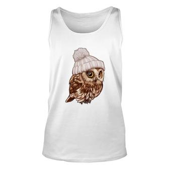 Owl Is Wearing A Super Cute Wool Hat Unisex Tank Top | Mazezy