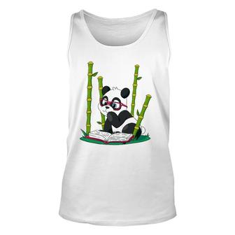 Panda Bear Book Worm Nerd Reading Bamboo Jungle Gift Unisex Tank Top | Mazezy