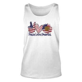 Peace Love America 4Th July Patriotic Sunflower Heart Sign Unisex Tank Top | Mazezy