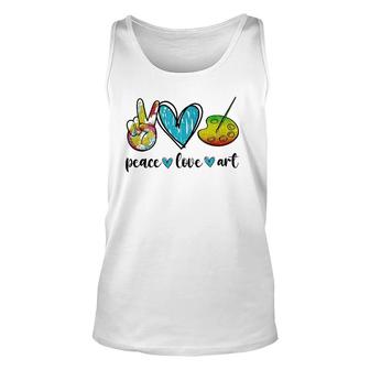 Peace Love Art Painting Palette Funny Art Gifts For Teacher Unisex Tank Top | Mazezy