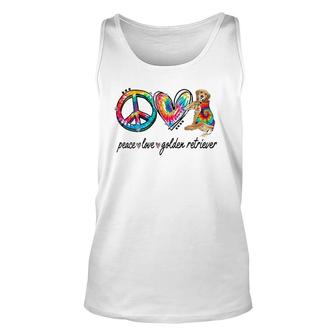 Womens Peace Love Golden Retriever Tie Dye Rainbow Dog Lover V-Neck Tank Top | Mazezy