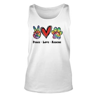 Peace Love And Rescue Peace Sign Heart Paw Print Cat And Dog Tank Top | Mazezy