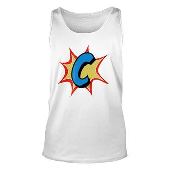 Personalized Comic Book, Letter Initial C, Cartoon Unisex Tank Top | Mazezy