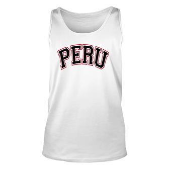 Peru Varsity Style Black Text With Red Outline Unisex Tank Top | Mazezy