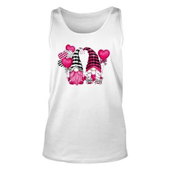 Pink Buffalo Plaid And Heart Balloons Valentine's Day Gnome Raglan Baseball Tee Tank Top | Mazezy