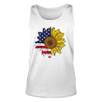 Plus Size Graphic Sunflower Painting With American Flag Unisex Tank Top | Mazezy