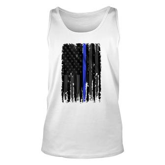 Police Blue Lives Matter Distressed Us Flag Thin Blue Line Unisex Tank Top | Mazezy