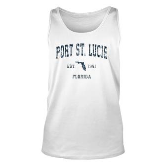 Port St Lucie Florida Fl Vintage Sports Design Navy Print Unisex Tank Top | Mazezy