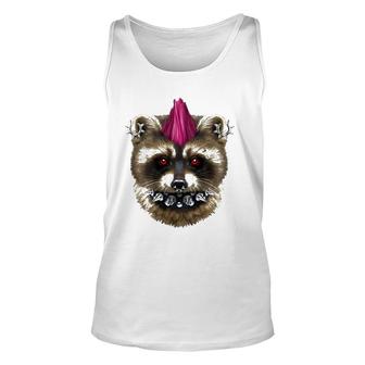 Punk Rock Raccoon With Mohawk And Heavy Metal Makeup Unisex Tank Top | Mazezy
