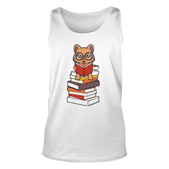 Reading And Cats Cute Cat Reading Unisex Tank Top | Mazezy