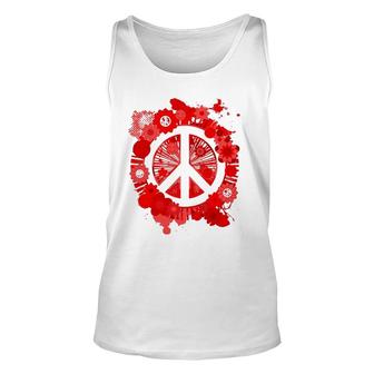 Red Peace Sign 70S Hippie Happiness Flowers Unisex Tank Top | Mazezy