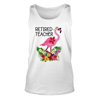 Retired Teacher Tropical Pink Flamingo Teacher Retirement Unisex Tank Top | Mazezy